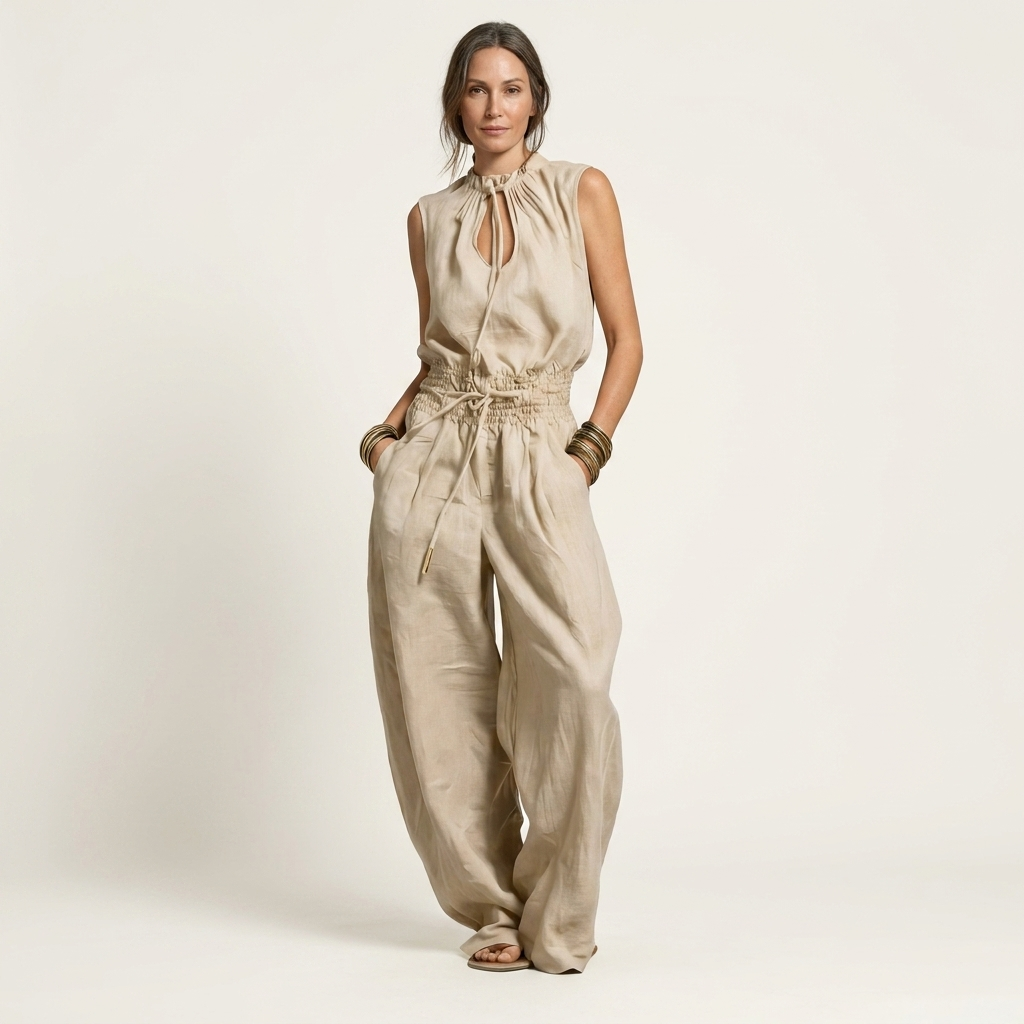Romiana | Keyhole Halter-Neck Cinched-Waist Jumpsuit