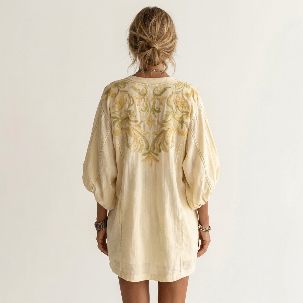 Ina | Embroidered V-Neck Balloon-Sleeve Mini Dress