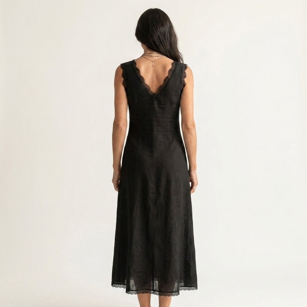 Maria | Lace-Trim V-Neck Sleeveless Midi Dress