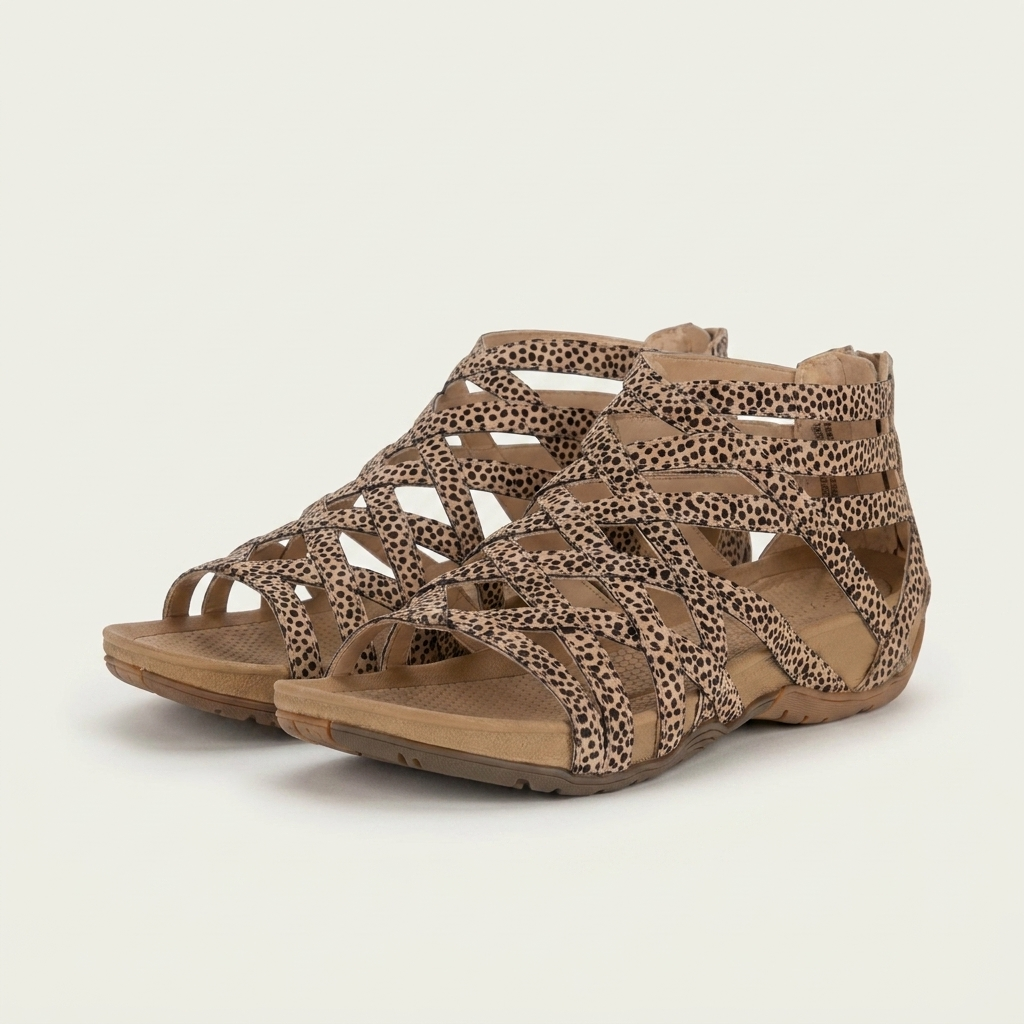 Ellana | Caged Crisscross Flat Sandal with Back Zip