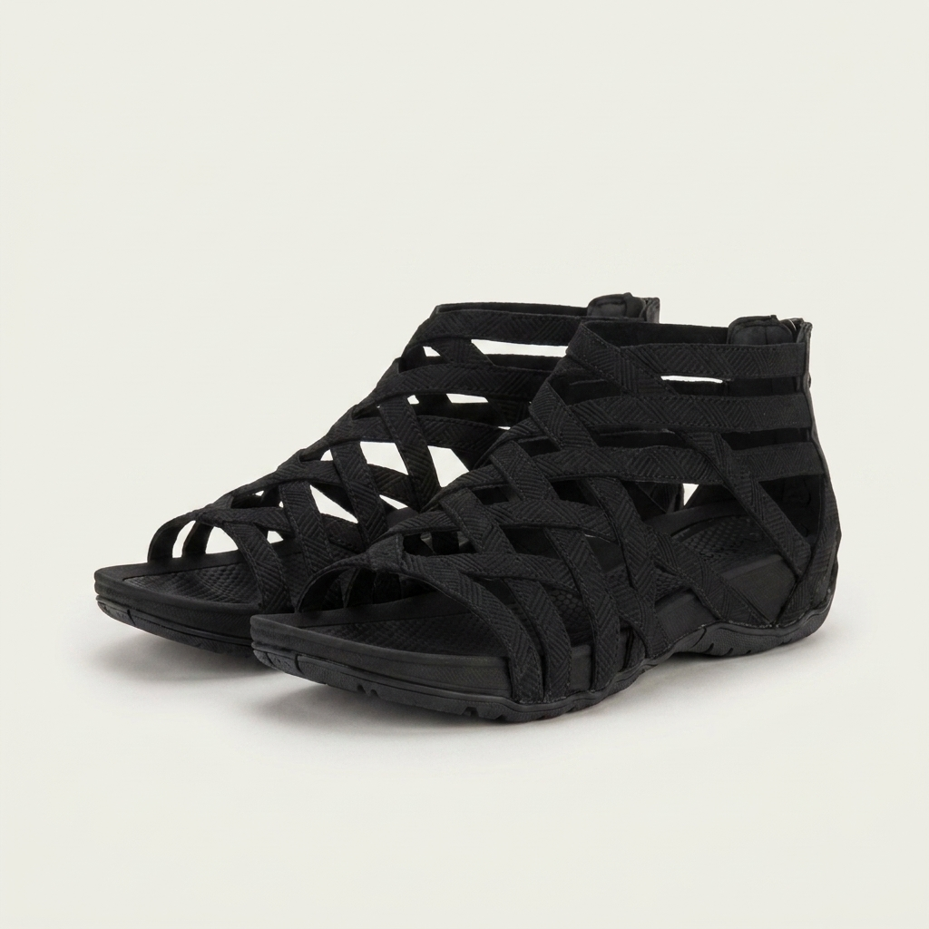 Ellana | Caged Crisscross Flat Sandal with Back Zip