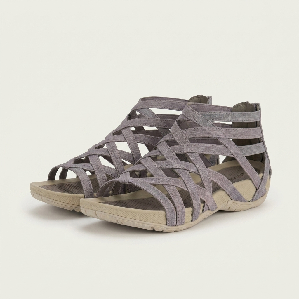 Ellana | Caged Crisscross Flat Sandal with Back Zip