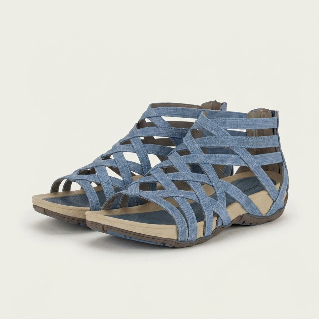 Ellana | Caged Crisscross Flat Sandal with Back Zip