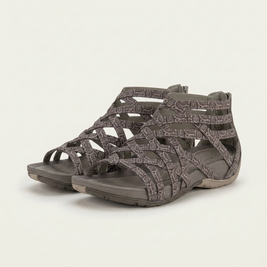 Ellana | Caged Crisscross Flat Sandal with Back Zip