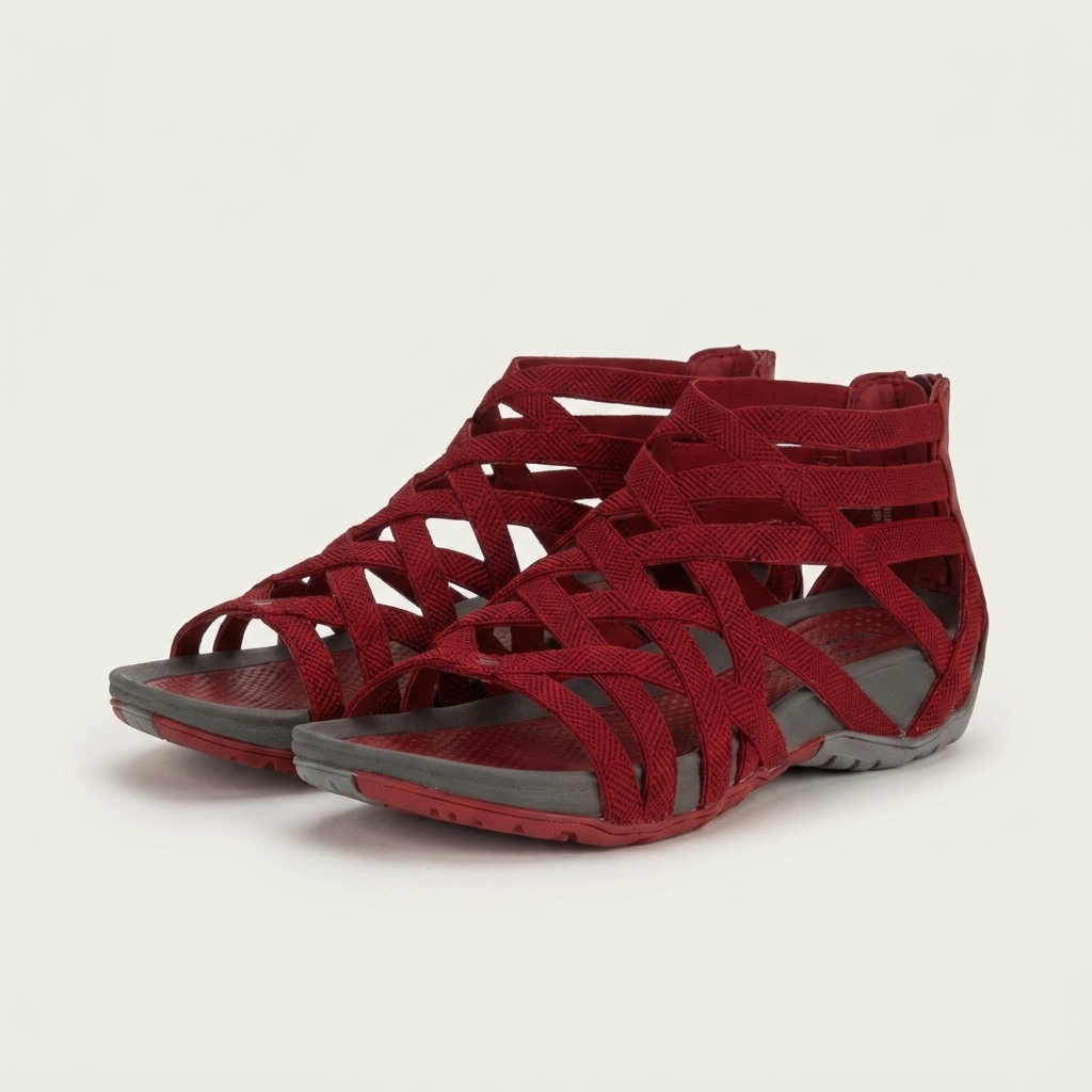 Ellana | Caged Crisscross Flat Sandal with Back Zip
