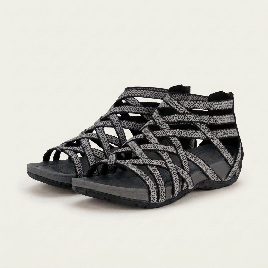 Ellana | Caged Crisscross Flat Sandal with Back Zip