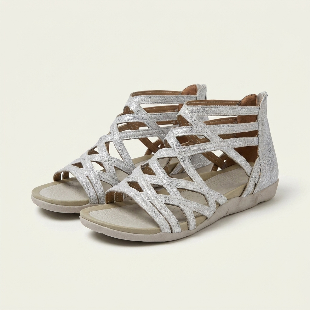 Ellana | Caged Crisscross Flat Sandal with Back Zip