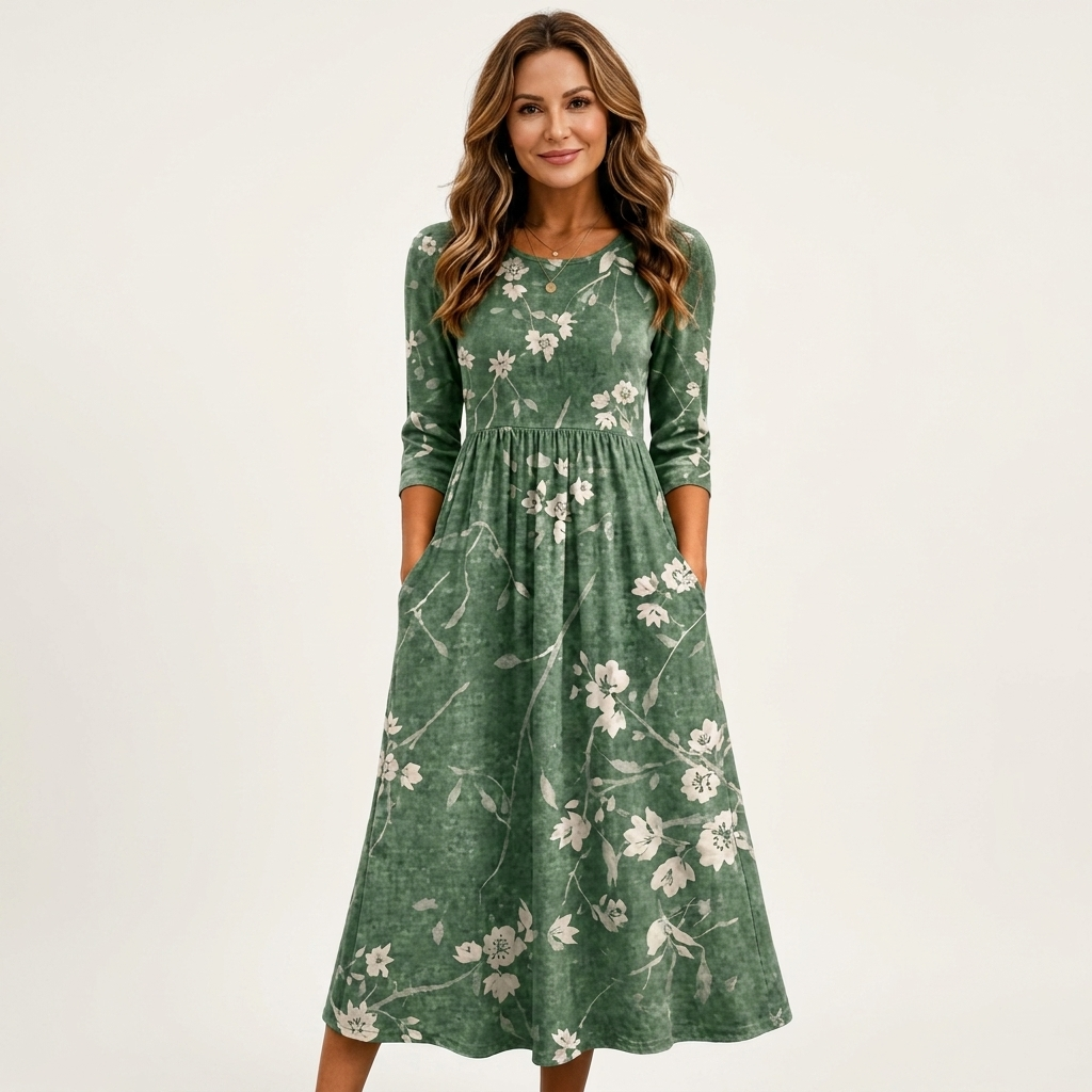 Phione | Smocked Print Midi Dress