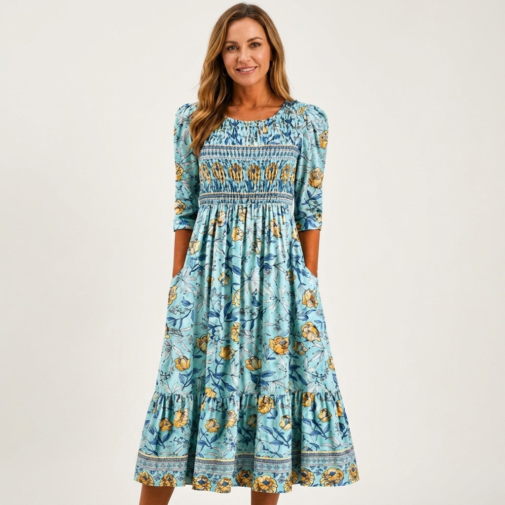 Phione | Smocked Print Midi Dress 4