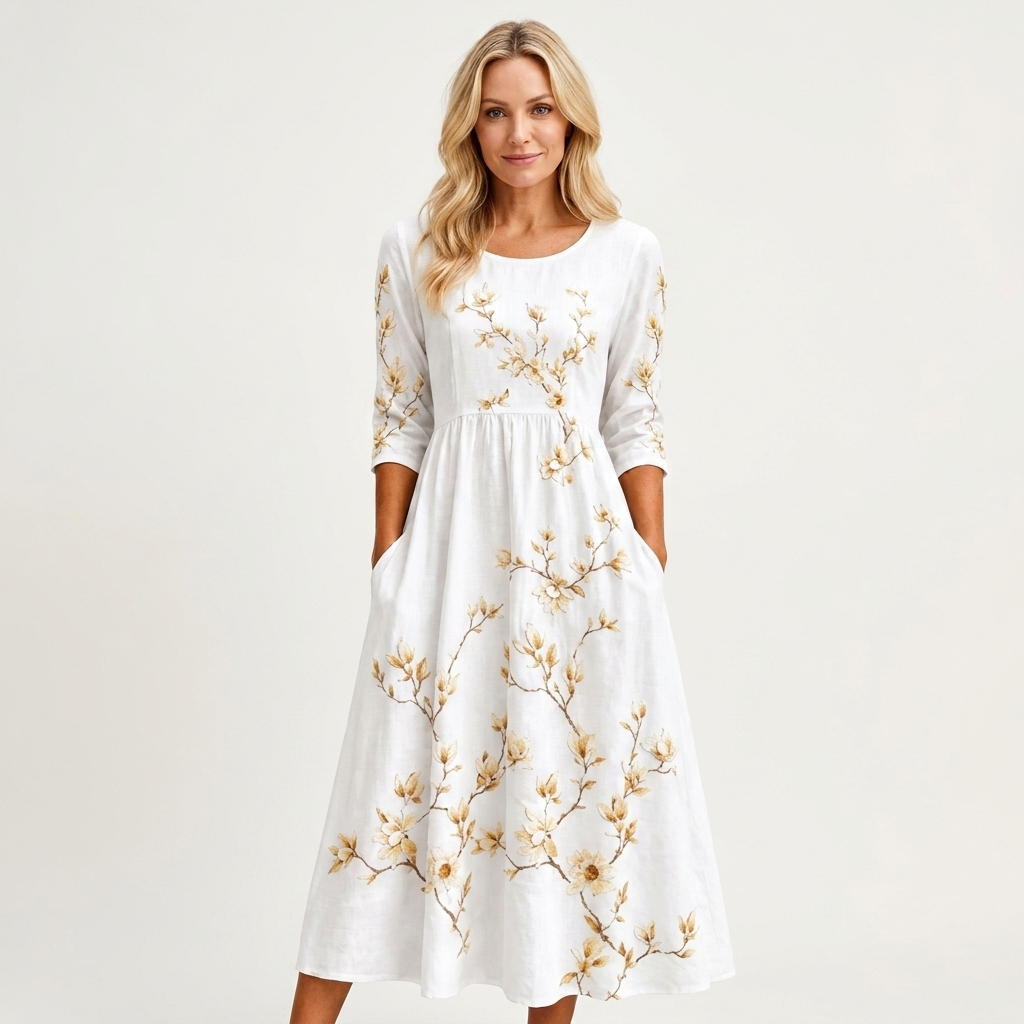 Phione | Smocked Print Midi Dress 27