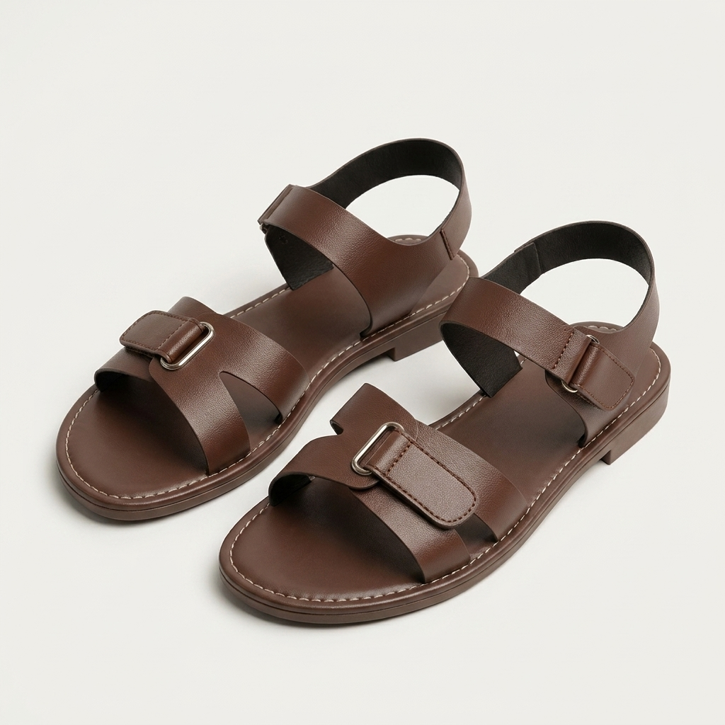 Amelia | Metal Buckle Flat Sandal with Ankle Strap