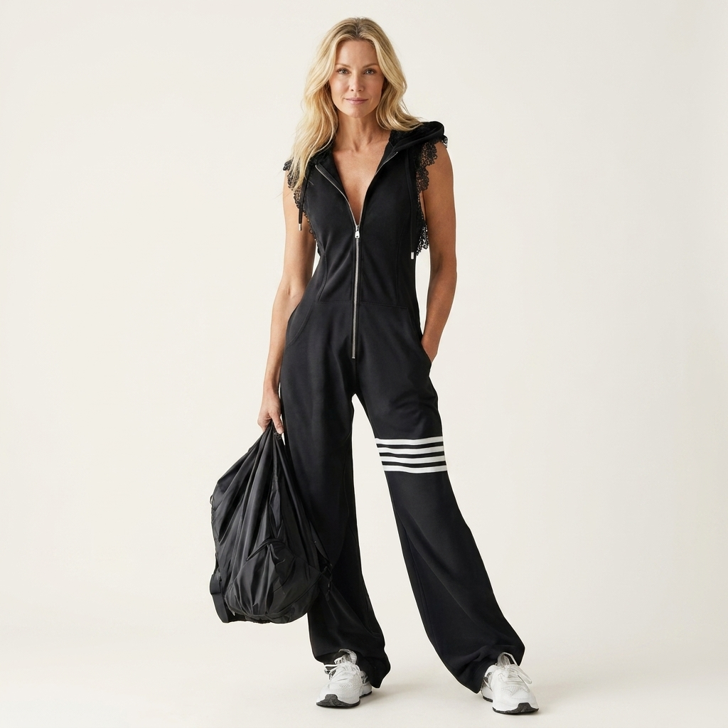 Eleanora | Hooded Zip-Front Wide-Leg Jumpsuit with Stripe Detail