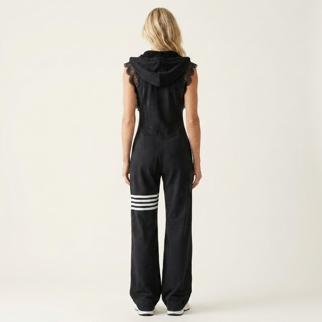 Eleanora | Hooded Zip-Front Wide-Leg Jumpsuit with Stripe Detail