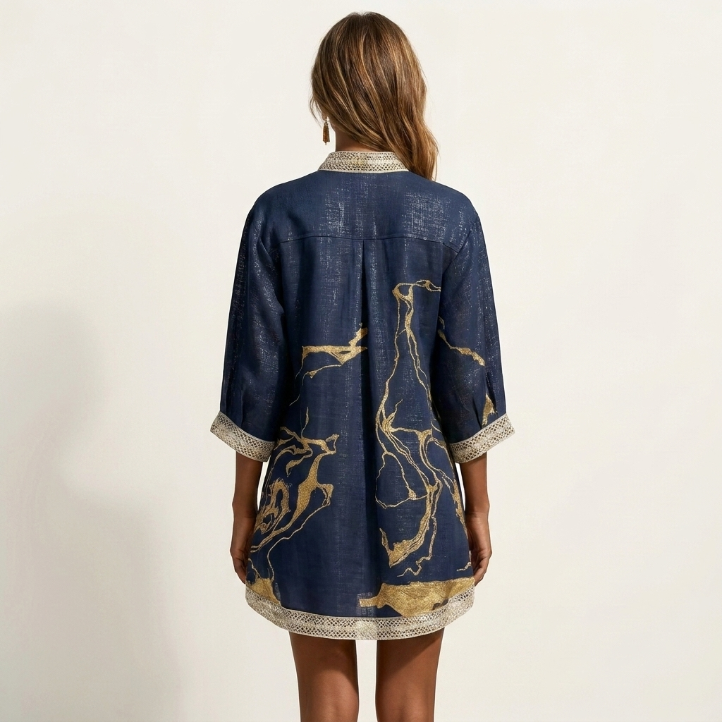 Cindy | Marble-Print Lace-Trim Mini Dress