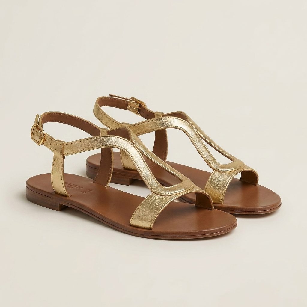 Lumina | Metallic T-Strap Flat Sandal