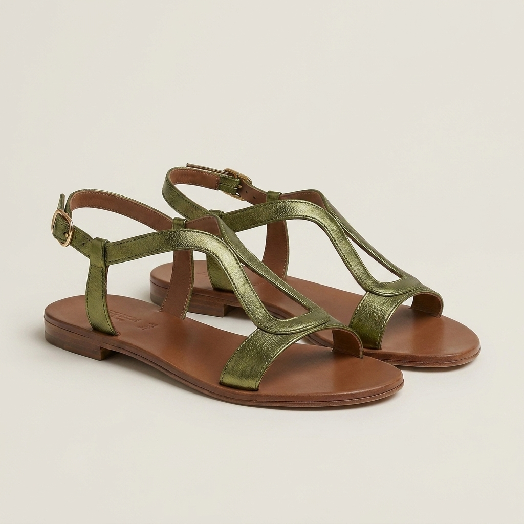 Lumina | Metallic T-Strap Flat Sandal