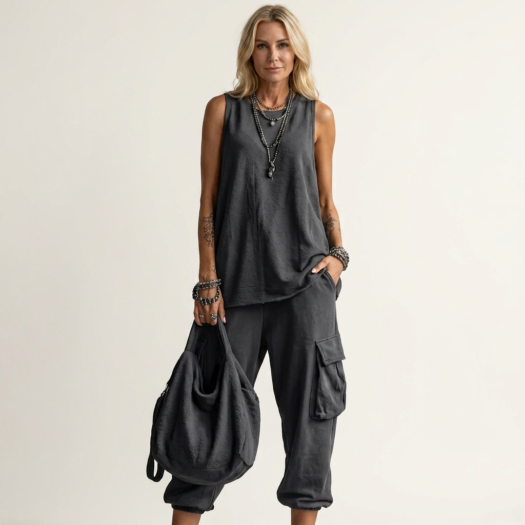 Zenara | Sleeveless Tank & Cargo Capri Two-Piece Set