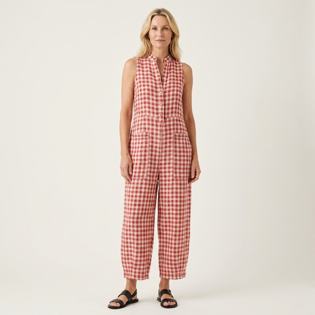 Jessabel | Gingham Button-Front Balloon-Leg Jumpsuit