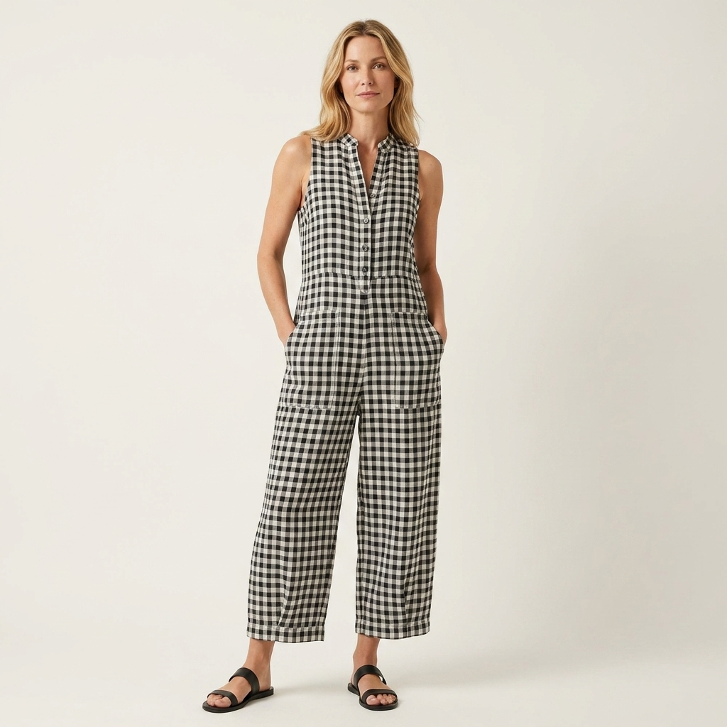 Jessabel | Gingham Button-Front Balloon-Leg Jumpsuit