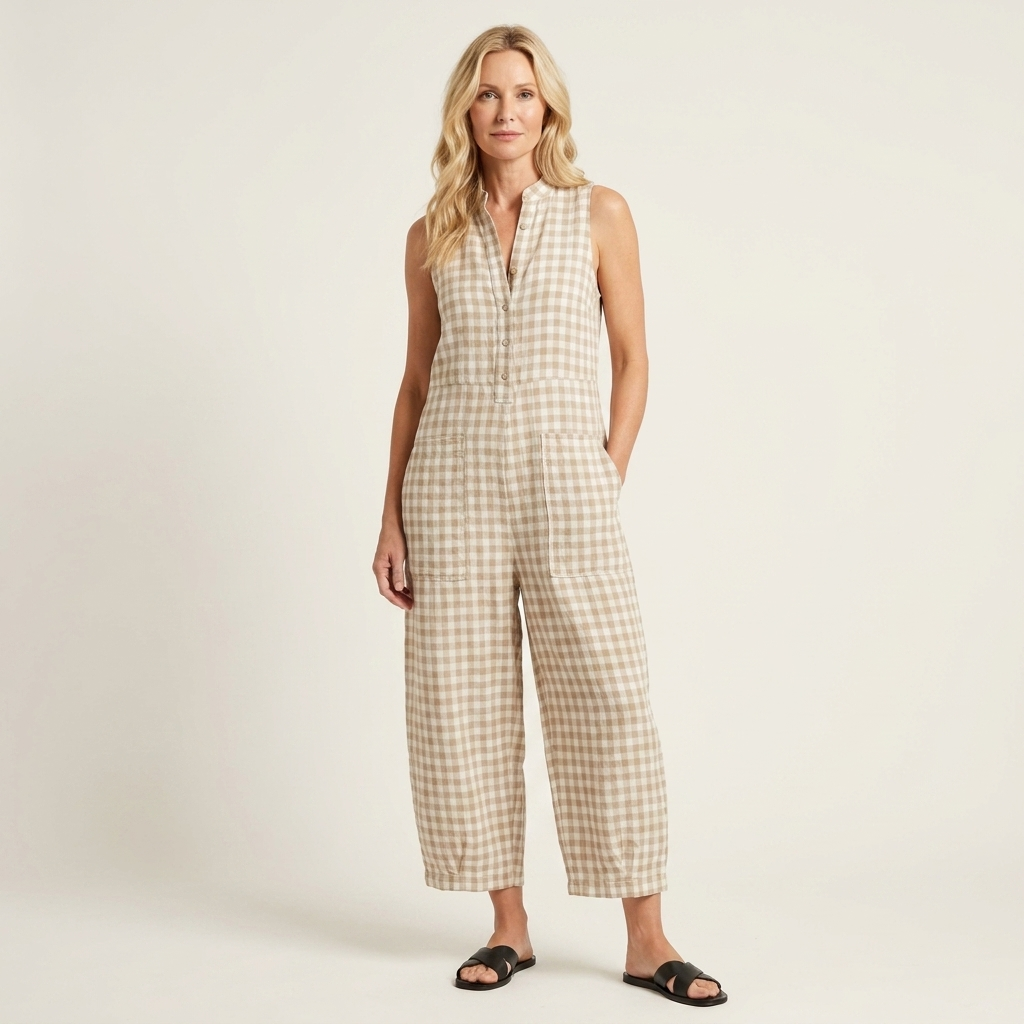 Jessabel | Gingham Button-Front Balloon-Leg Jumpsuit