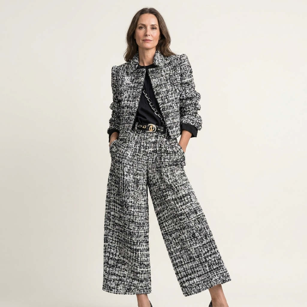 Rose | Cropped Tweed Jacket & Wide-Leg Pant Two-Piece Set