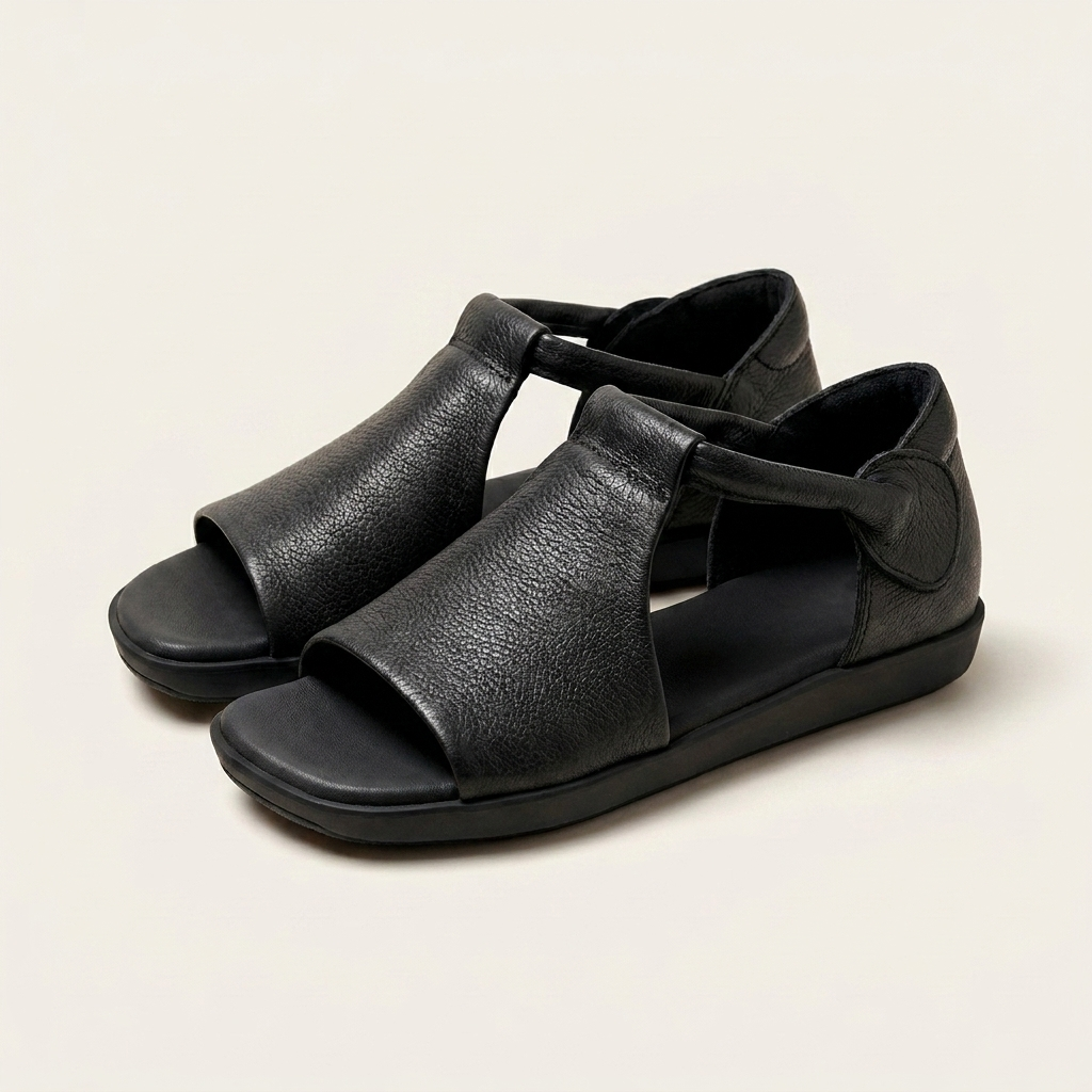 Natalie | Handmade Open-Toe T-Strap Flat Sandal