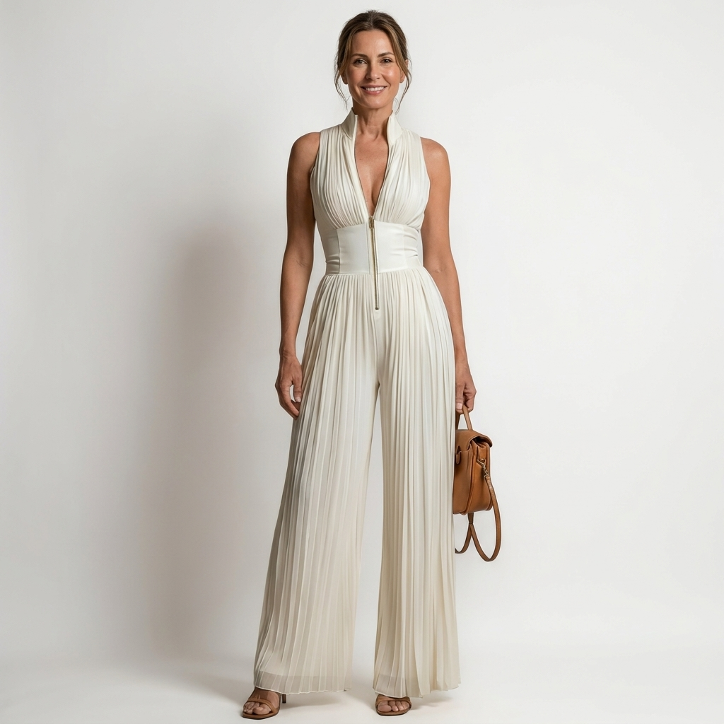 Tevrane | Pleated Wide-Leg Jumpsuit