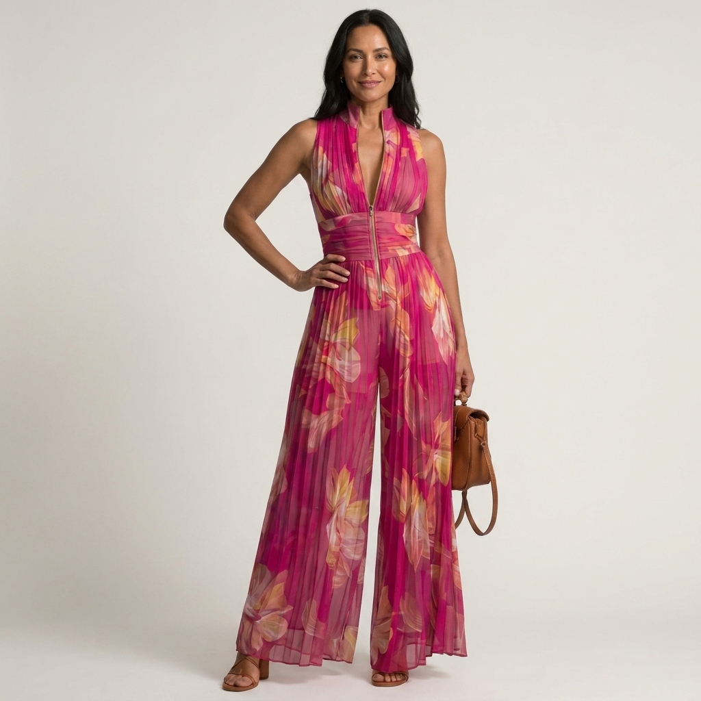 Tevrane | Pleated Wide-Leg Jumpsuit
