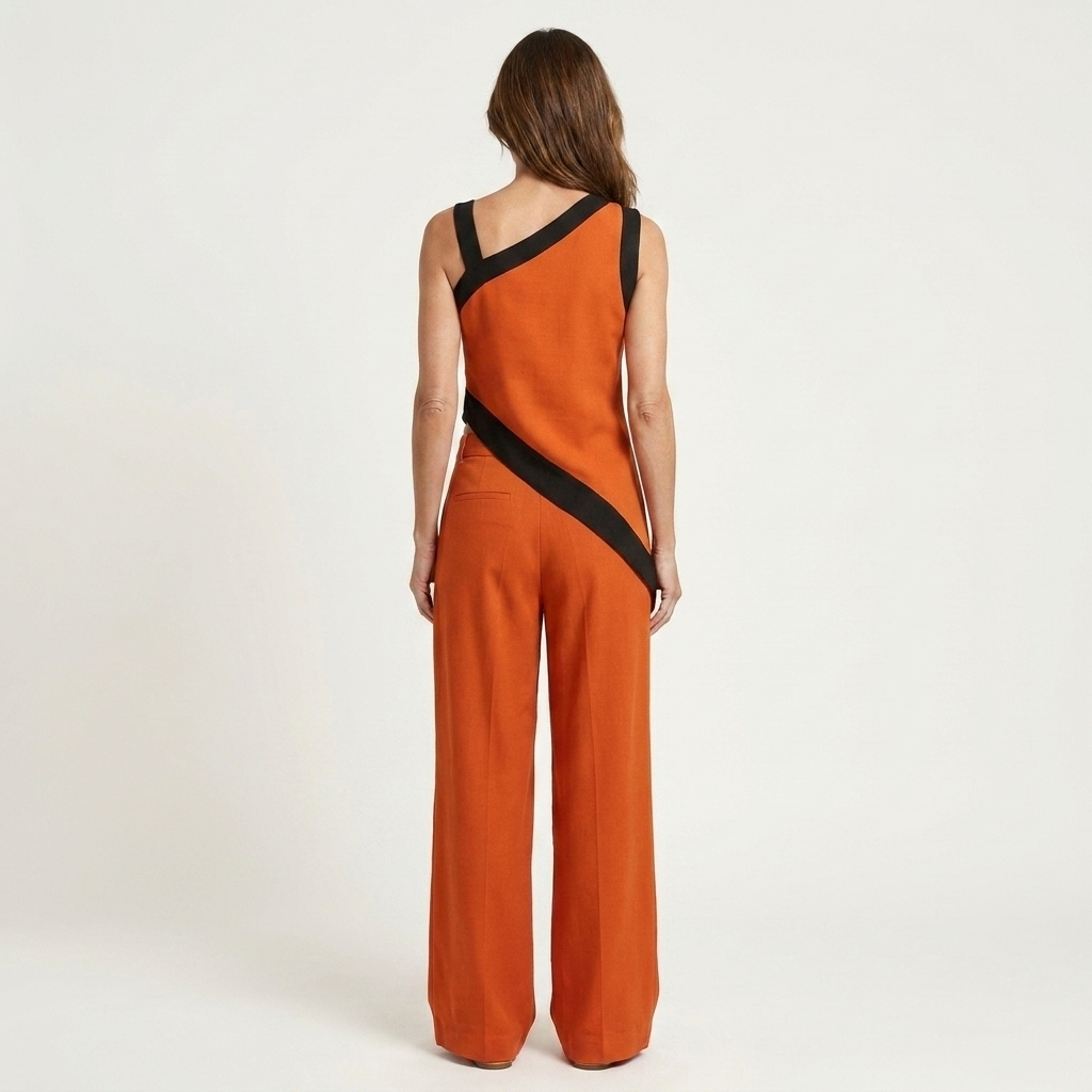 Liandria | Asymmetric Color-Block Top & Wide-Leg Pant Set