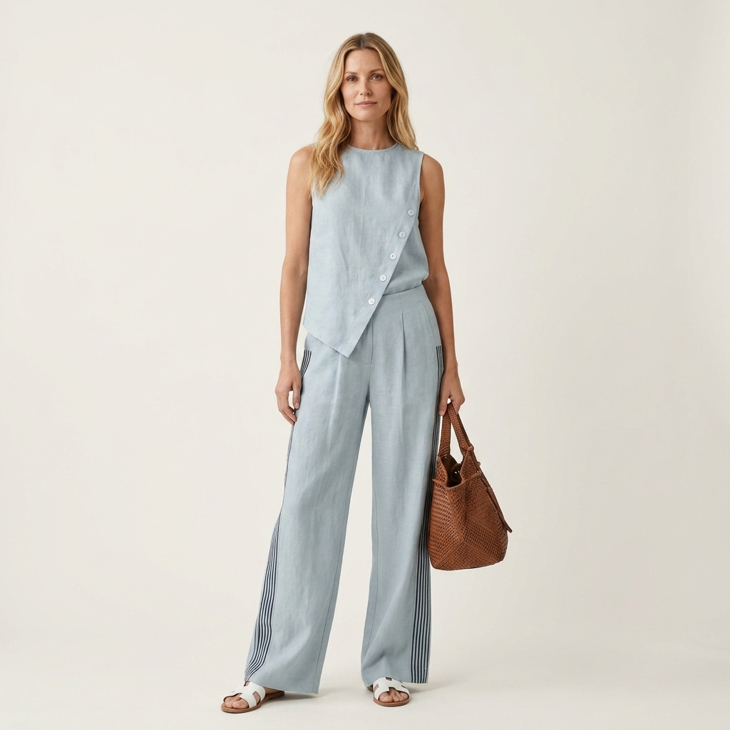 Fiara | Asymmetric Button Tank & Wide-Leg Pant Set