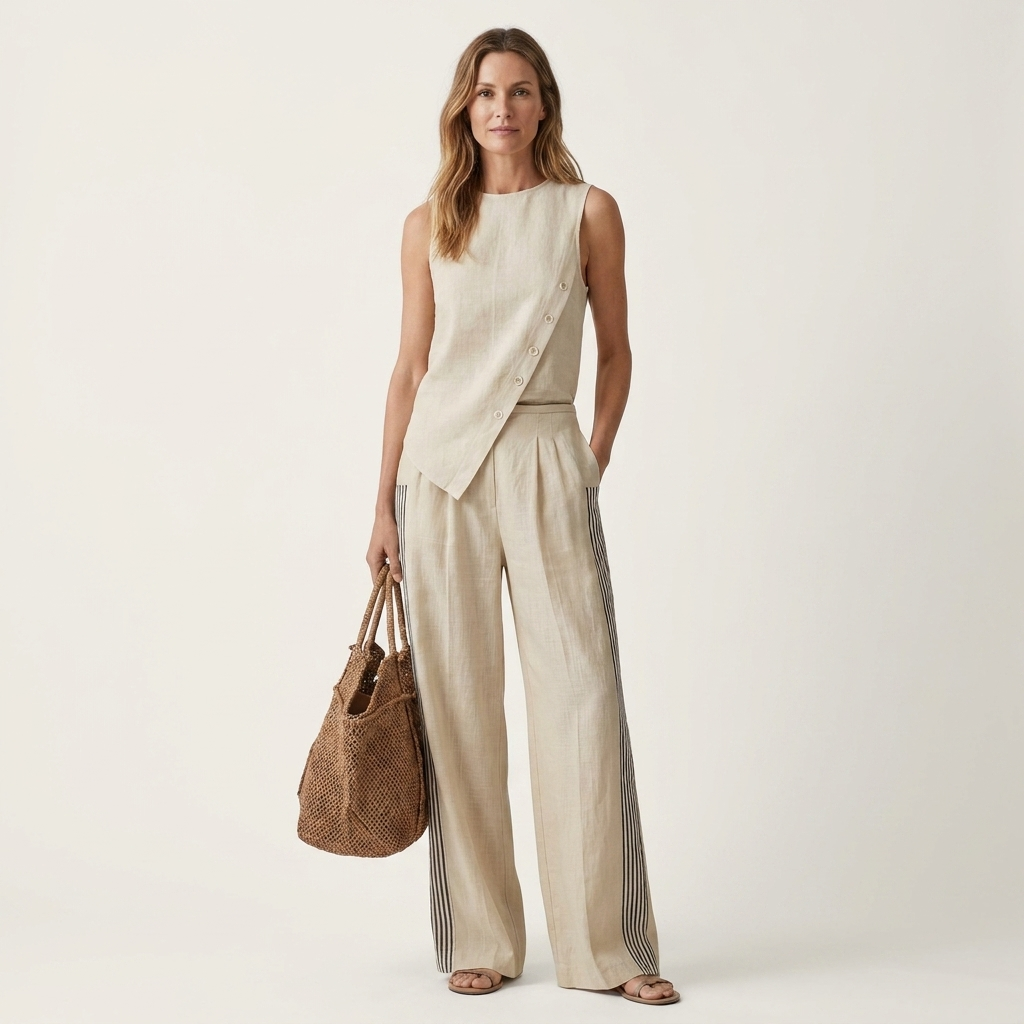 Fiara | Asymmetric Button Tank & Wide-Leg Pant Set
