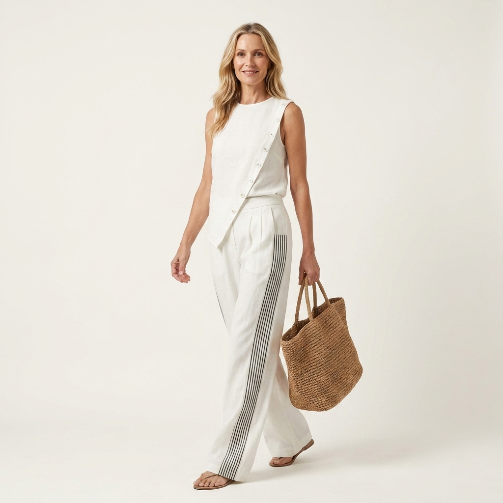Fiara | Asymmetric Button Tank & Wide-Leg Pant Set