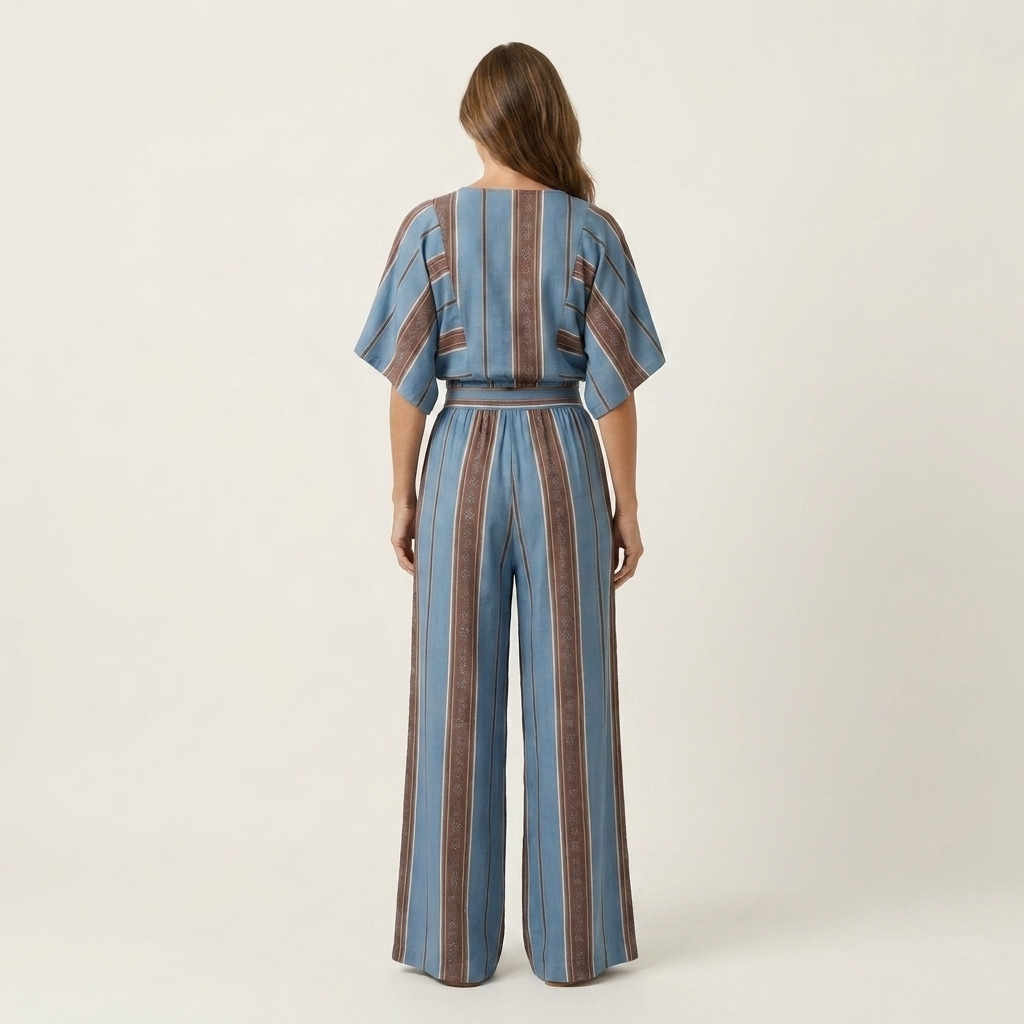 Fibi | Striped Cross-Front Crop Top & Wide-Leg Pant Set