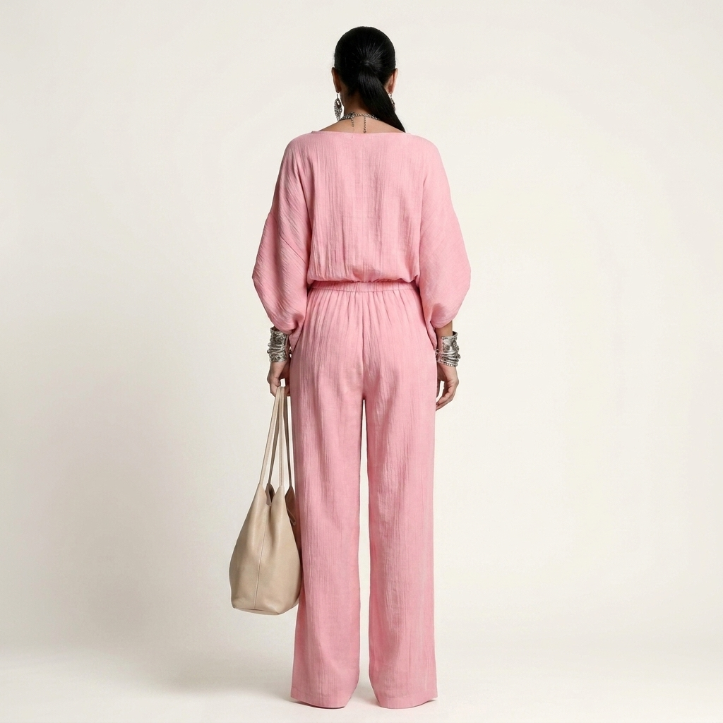 Fiorenzia | High-Waisted Batwing Wide-Leg Jumpsuit With Tie Belt