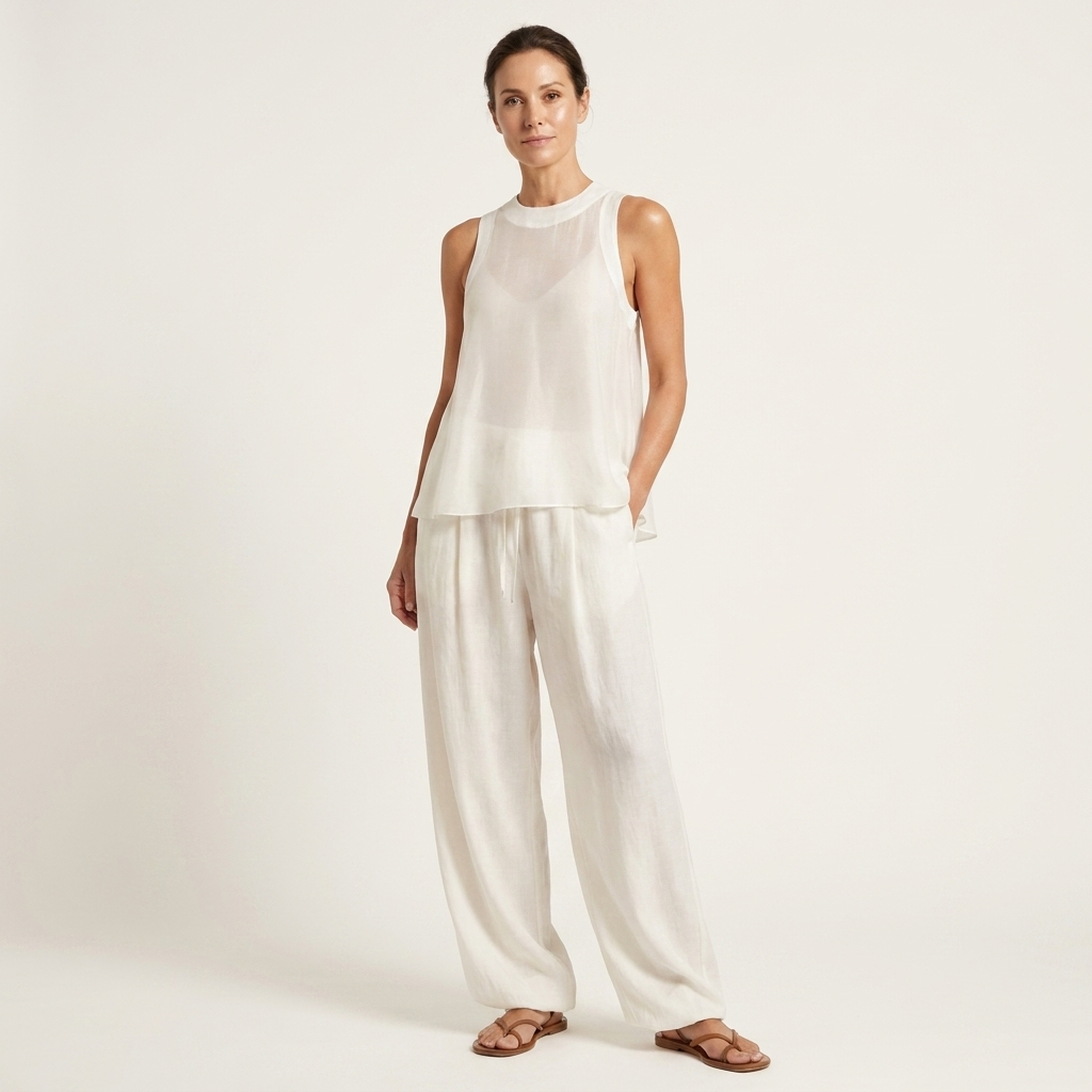 Arianella | Sheer Tank & Drawstring Wide-Leg Pant Set