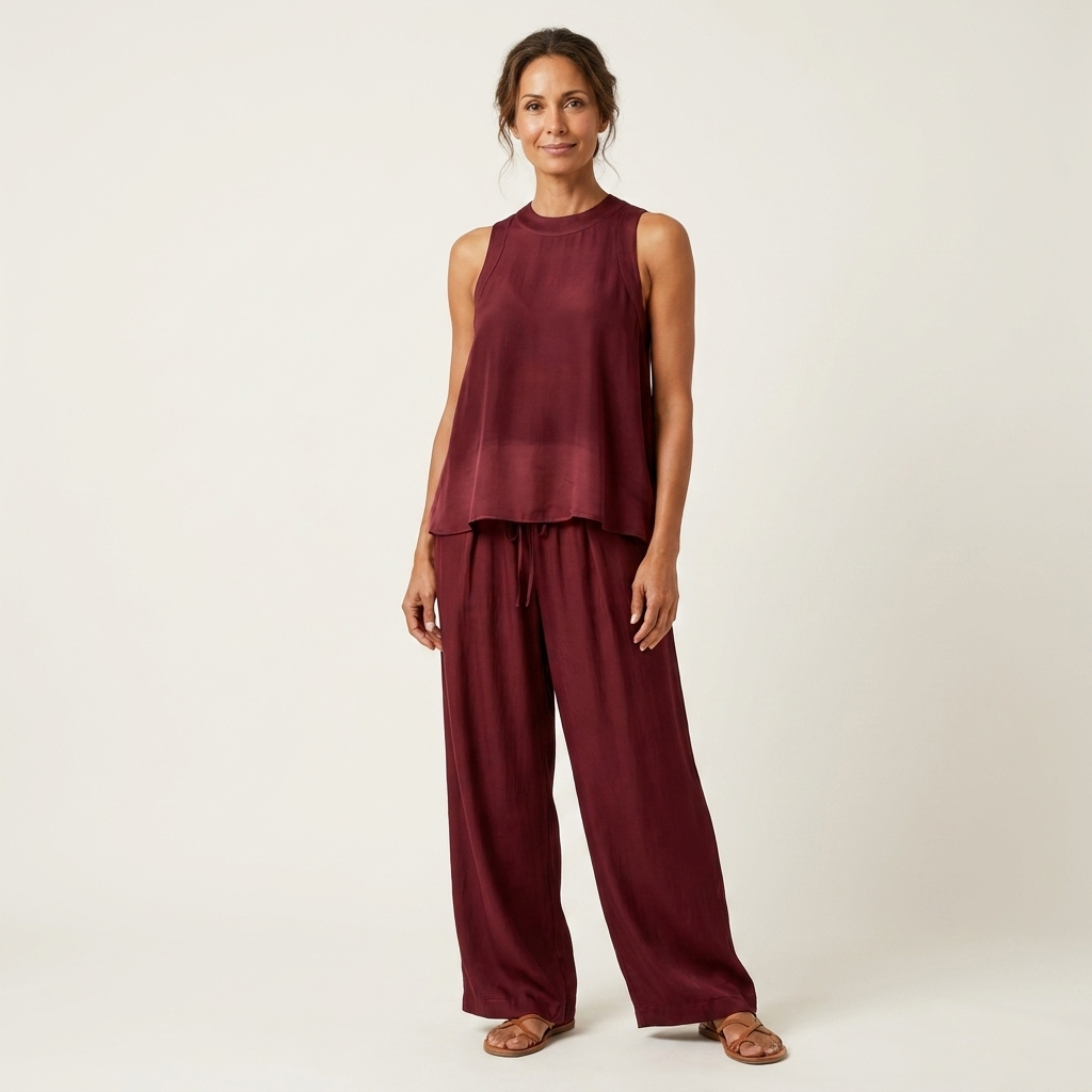 Arianella | Sheer Tank & Drawstring Wide-Leg Pant Set