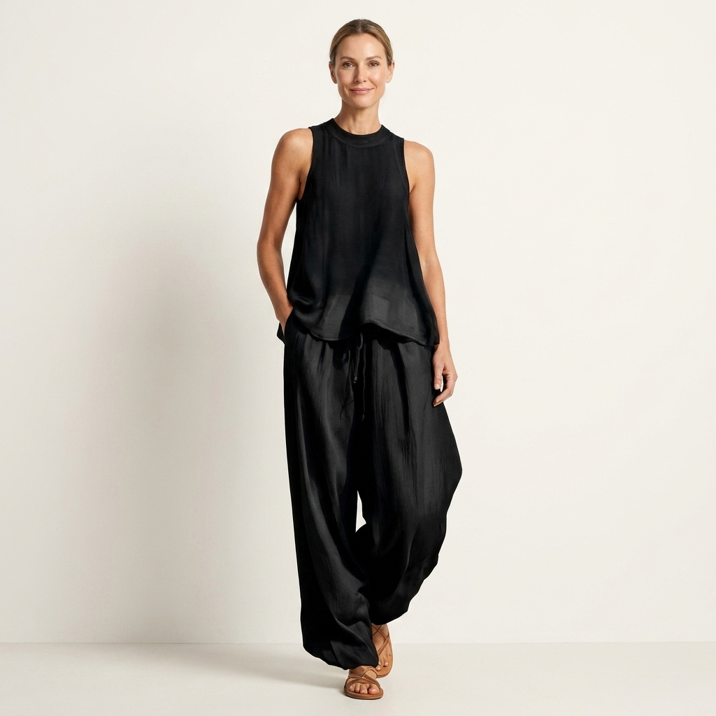 Arianella | Sheer Tank & Drawstring Wide-Leg Pant Set