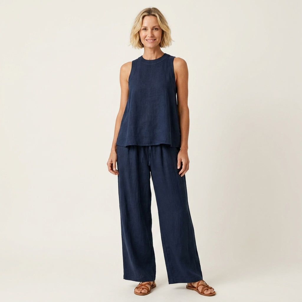 Arianella | Sheer Tank & Drawstring Wide-Leg Pant Set