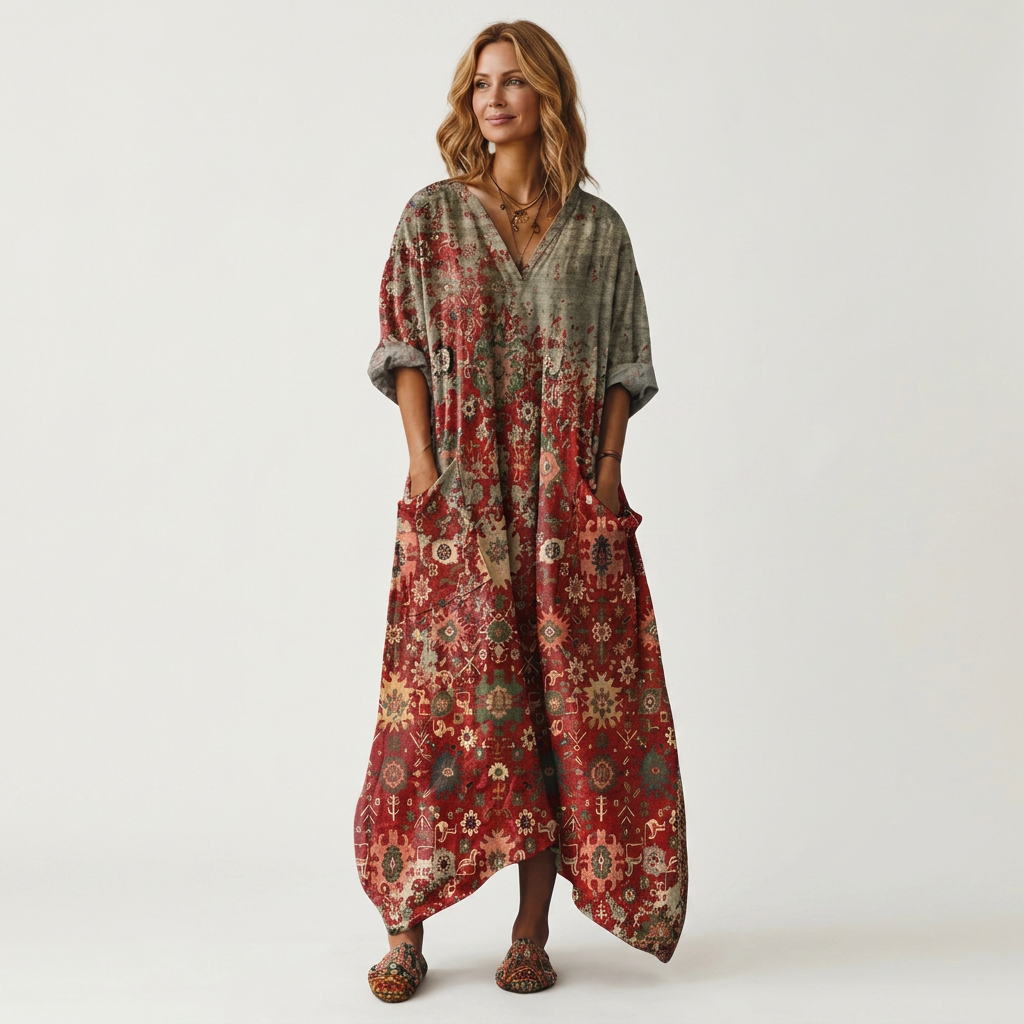 Remi | Notch Neck Printed Oversized Pocket Midi Dress 2