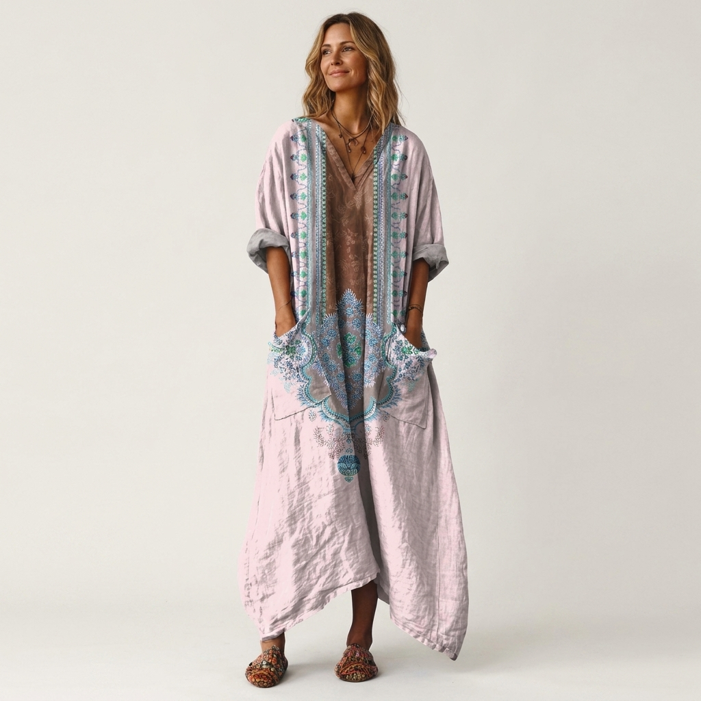 Remi | Notch Neck Printed Oversized Pocket Midi Dress 3