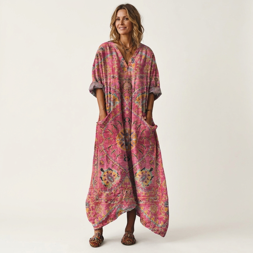 Remi | Notch Neck Printed Oversized Pocket Midi Dress 4