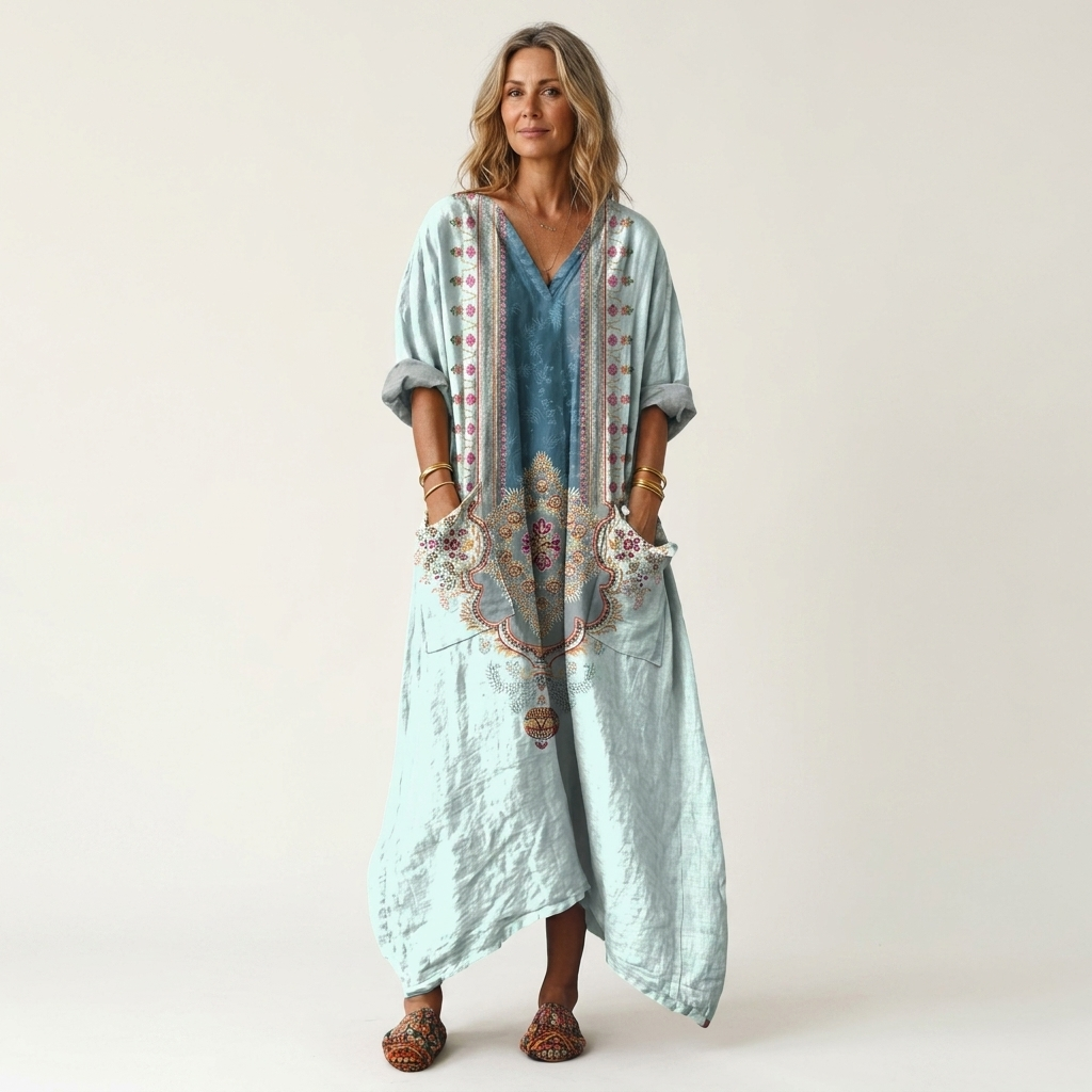 Remi | Notch Neck Printed Oversized Pocket Midi Dress 5