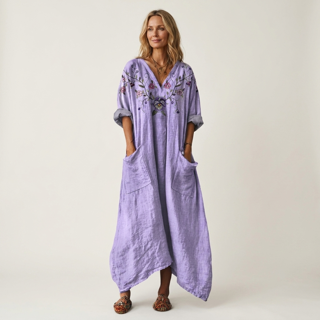 Remi | Notch Neck Printed Oversized Pocket Midi Dress 6