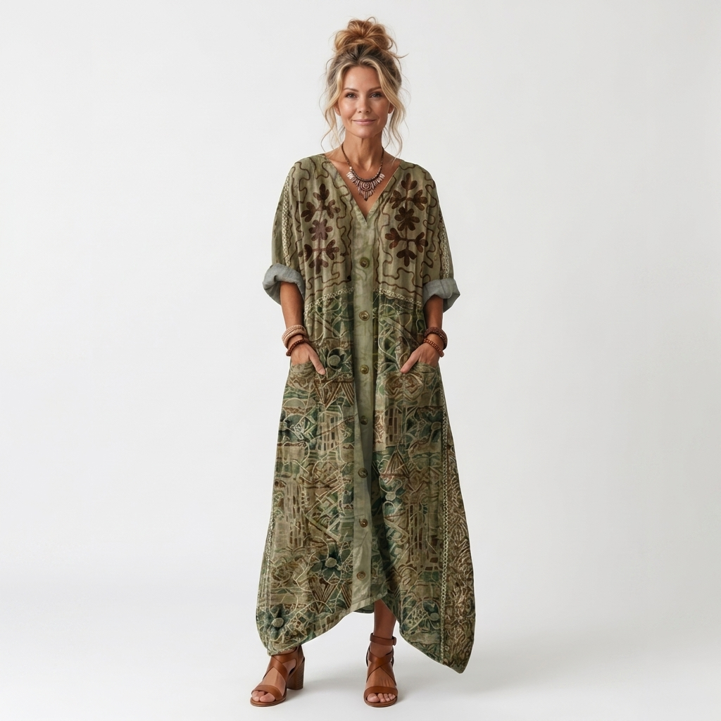 Remi | Notch Neck Printed Oversized Pocket Midi Dress 8
