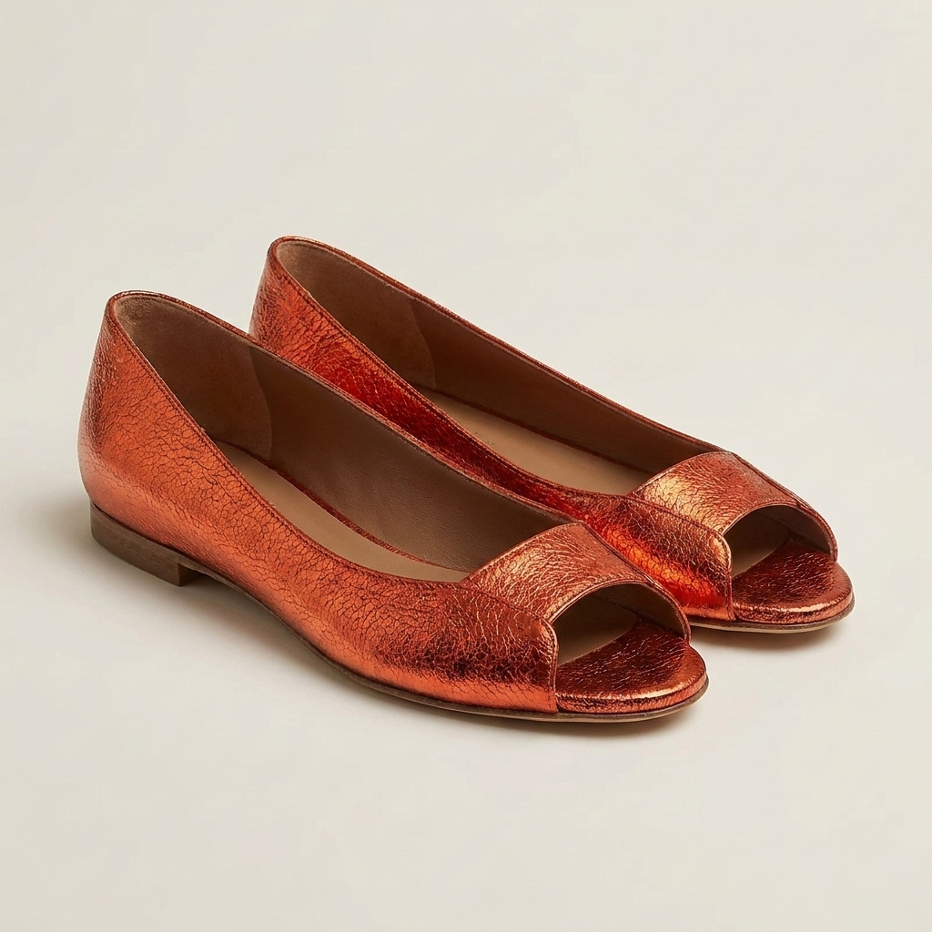 Servanie | Metallic Open-Toe Flat Sandal
