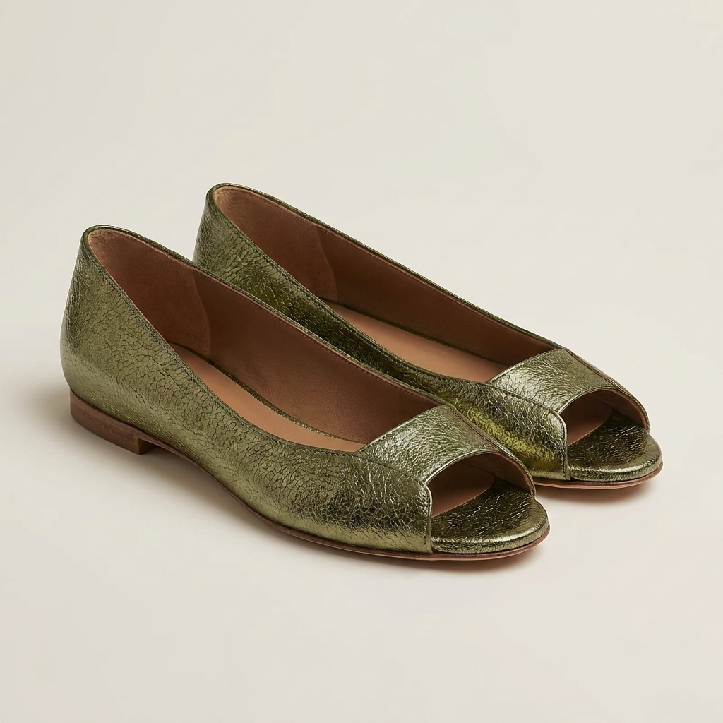 Servanie | Metallic Open-Toe Flat Sandal