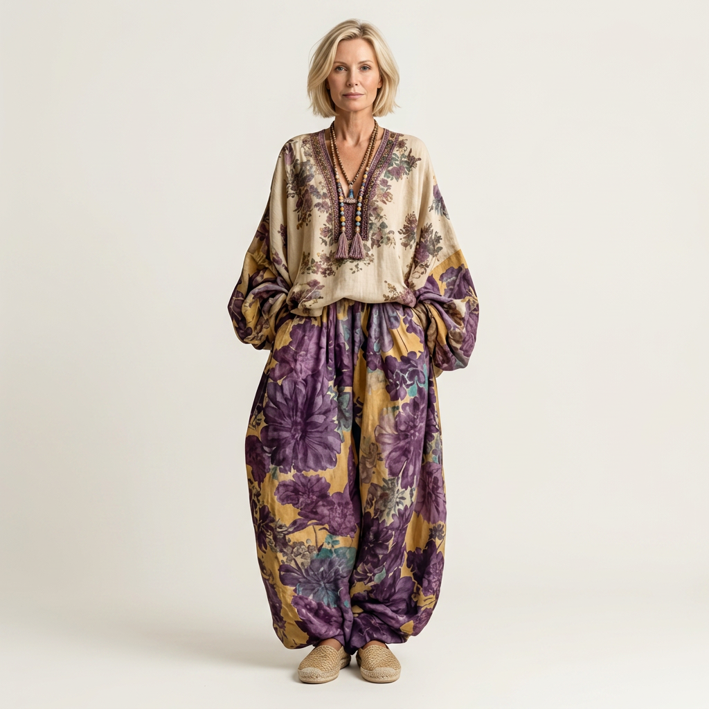 Averielle | V-Neck Bishop-Sleeve Top & Long Skirt Set