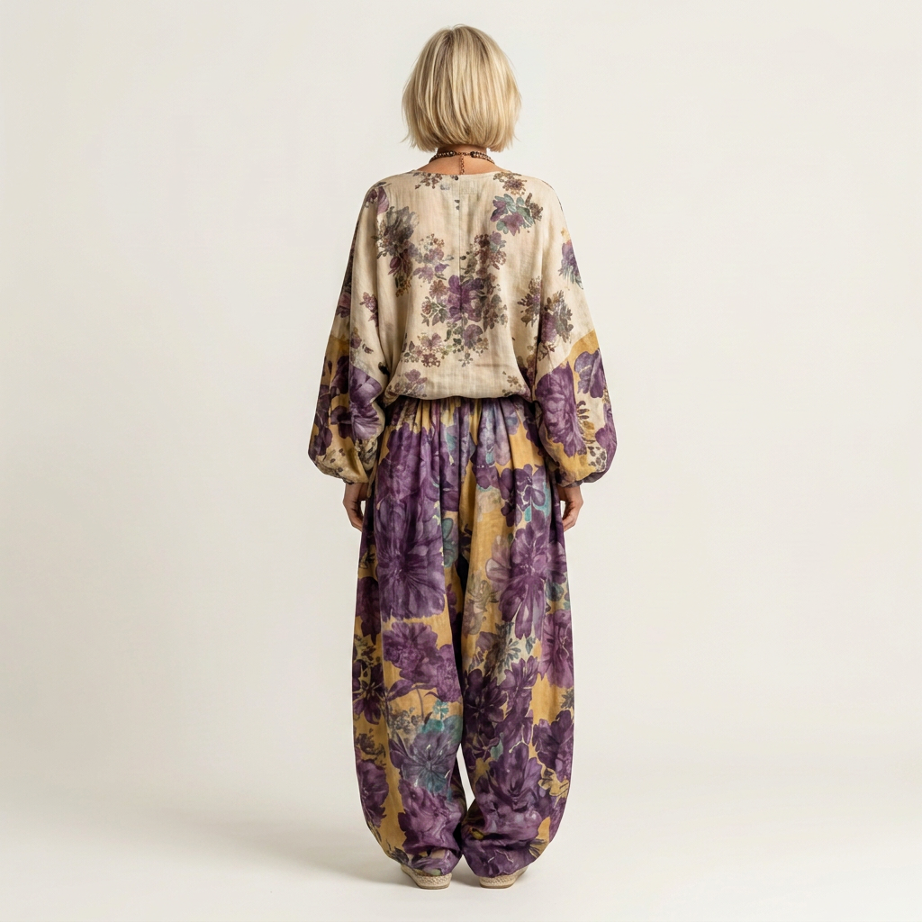 Averielle | V-Neck Bishop-Sleeve Top & Long Skirt Set