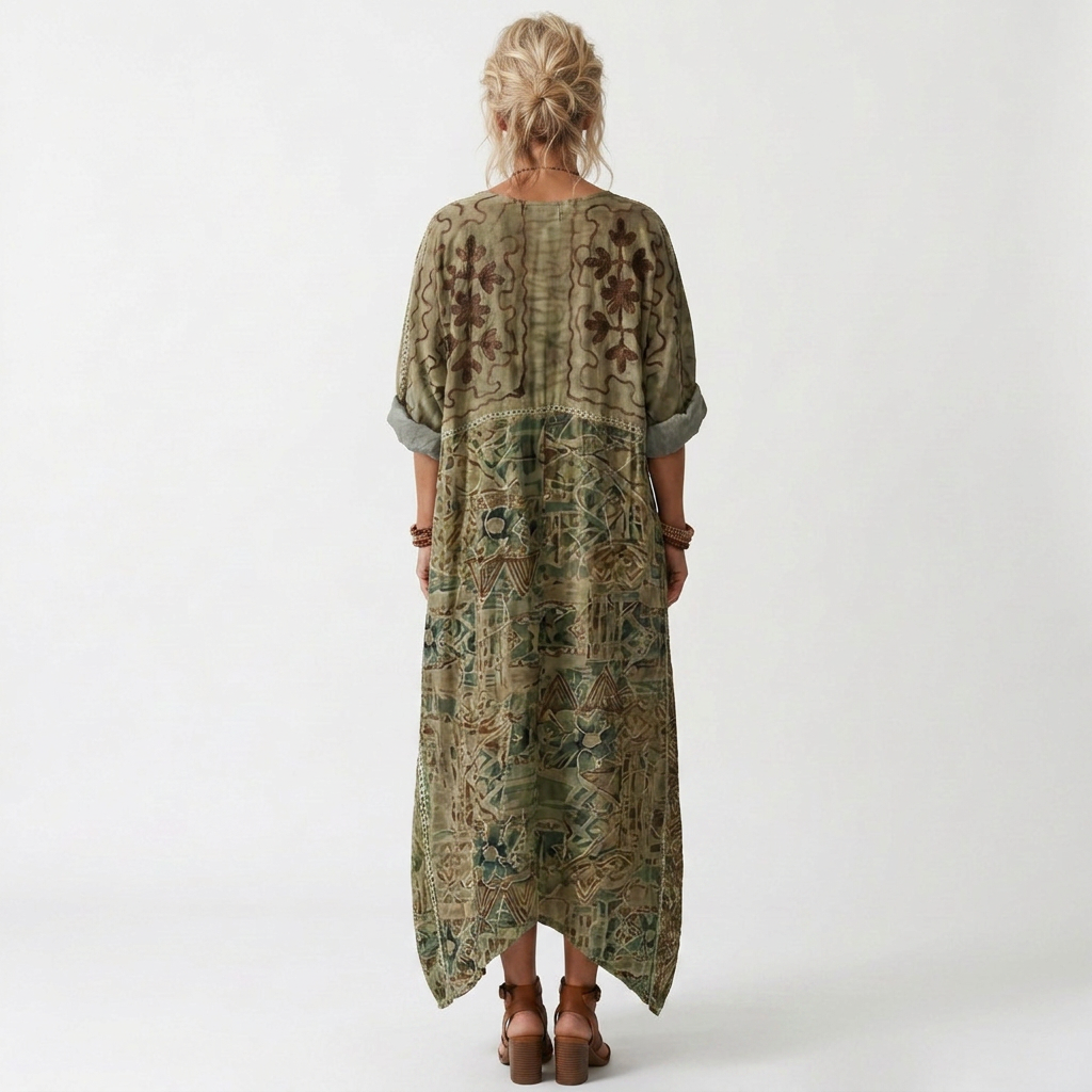 Avienna | Button-Front Patchwork Print Midi Dress