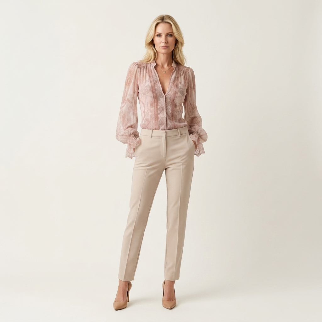 Enella | Paisley Print Ruffle-Cuff Chiffon Blouse